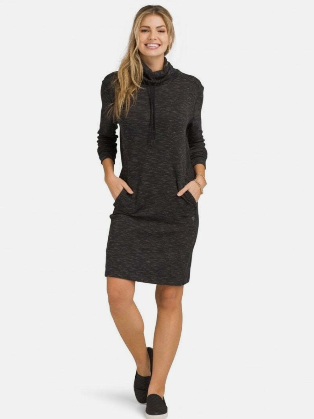PrAna Athletic Cozy Black Heather Turtleneck “Sunrise Dress” Sweatshirt Dress - Picture 2 of 6